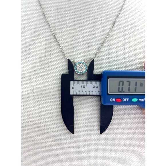 Silver Evil Eye Pendant Necklace With Turquoise & White Cubic Zirconia Stones 1 - Picture 3 of 3